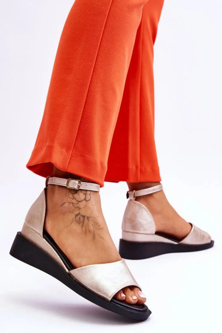 Damskie Buty damskie Vinceza Damskie Klasyczne Skórzane Sandały Na Koturnie Złote Truett