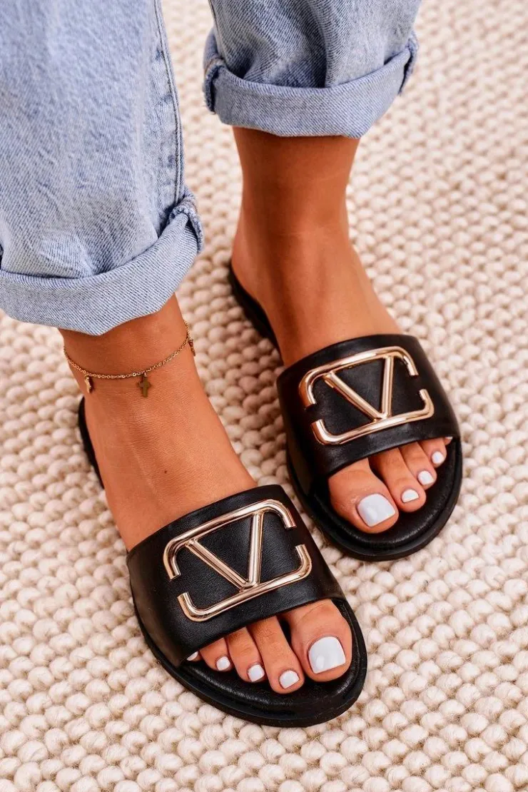 Clearance Boto Damskie Klasyczne Skórzane Klapki Czarne Evie