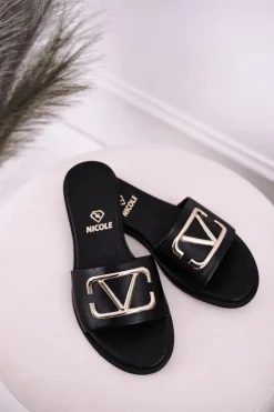 Clearance Boto Damskie Klasyczne Skórzane Klapki Czarne Evie