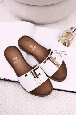 Boto Klapki Damskie Klasyczne*Damskie Klasyczne Skórzane Klapki Białe Adele