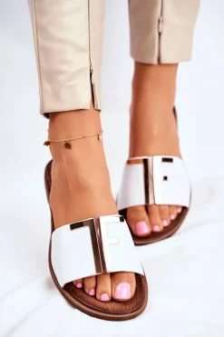 Boto Klapki Damskie Klasyczne*Damskie Klasyczne Skórzane Klapki Białe Adele