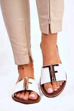 Boto Klapki Damskie Klasyczne*Damskie Klasyczne Skórzane Klapki Białe Adele