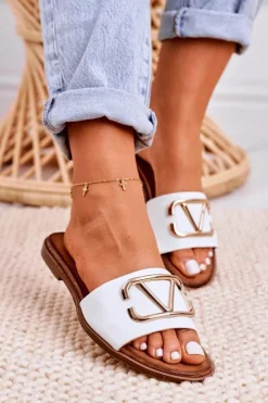 Boto Klapki Damskie Klasyczne*Damskie Klasyczne Skórzane Klapki Białe Evie