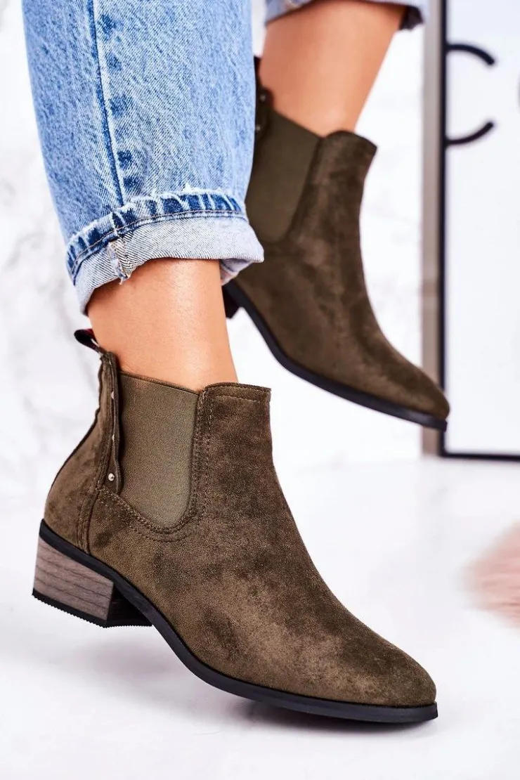 Boto Botki Na Słupku|Czarne Botki*Damskie Klasyczne Sztyblety Botki Zamszowe Ciemno Zielone Walker