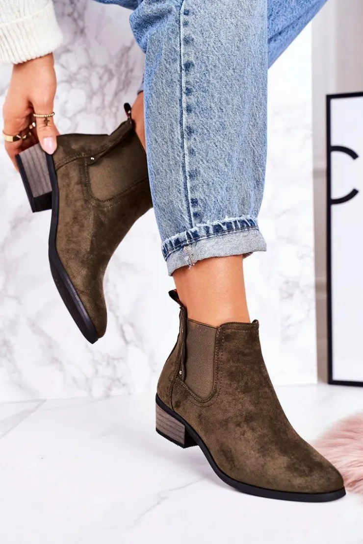 Boto Botki Na Słupku|Czarne Botki*Damskie Klasyczne Sztyblety Botki Zamszowe Ciemno Zielone Walker