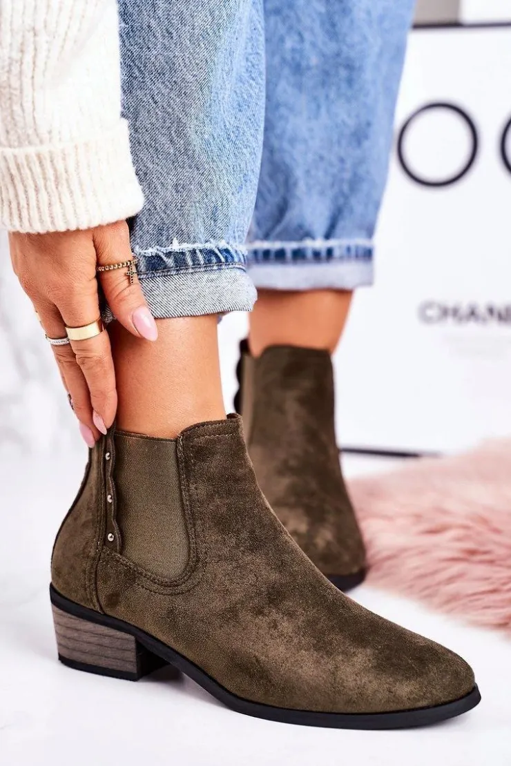 Boto Botki Na Słupku|Czarne Botki*Damskie Klasyczne Sztyblety Botki Zamszowe Ciemno Zielone Walker