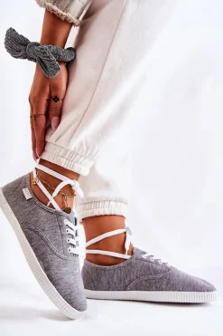 Damskie Evento Damskie Klasyczne Tenisówki Wiązane Szare Dellis