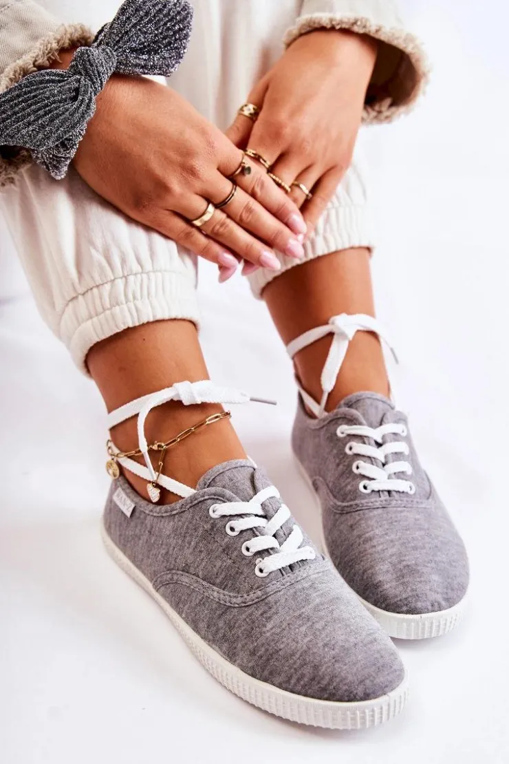 Damskie Evento Damskie Klasyczne Tenisówki Wiązane Szare Dellis