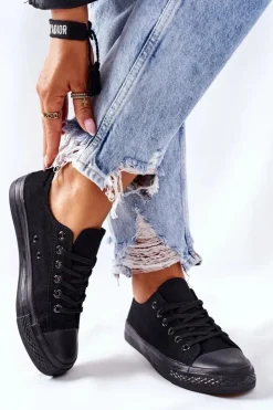 Boto Trampki Damskie Niskie*Damskie Klasyczne Trampki Czarne Omerta Czarny