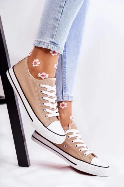 Hot Boto Damskie Klasyczne Trampki Wiązane Ciemnobeżowe Be Mine