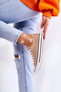 Hot Boto Damskie Klasyczne Trampki Wiązane Ciemnobeżowe Be Mine