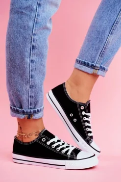 Damskie Boto Damskie Klasyczne Trampki Czarne z Białą Podeszwą Omerta