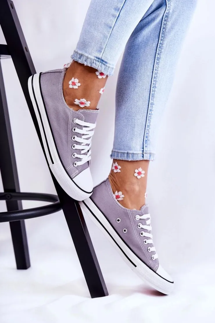 Discount Boto Damskie Klasyczne Trampki Wiązane Szare Be Mine