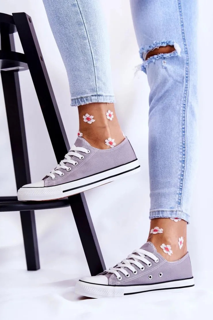 Discount Boto Damskie Klasyczne Trampki Wiązane Szare Be Mine