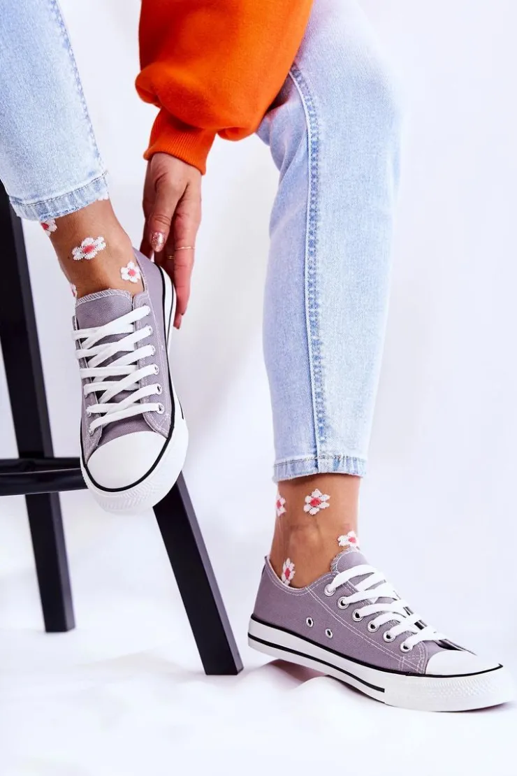 Discount Boto Damskie Klasyczne Trampki Wiązane Szare Be Mine