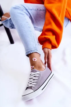 Discount Boto Damskie Klasyczne Trampki Wiązane Szare Be Mine