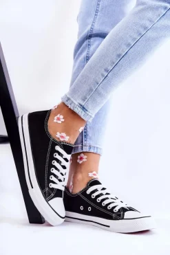 Boto Trampki Damskie Niskie*Damskie Klasyczne Trampki Wiązane Czarne Be Mine