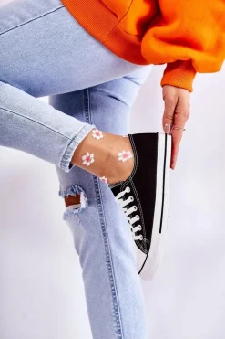 Boto Trampki Damskie Niskie*Damskie Klasyczne Trampki Wiązane Czarne Be Mine