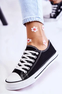 Boto Trampki Damskie Niskie*Damskie Klasyczne Trampki Wiązane Czarne Be Mine