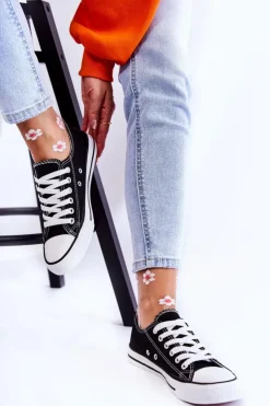 Boto Trampki Damskie Niskie*Damskie Klasyczne Trampki Wiązane Czarne Be Mine