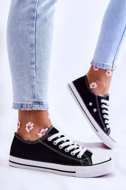 Boto Trampki Damskie Niskie*Damskie Klasyczne Trampki Wiązane Czarne Be Mine