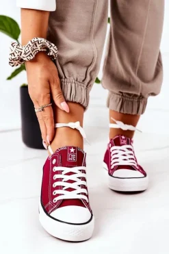 Evento Trampki Damskie Niskie*Damskie Klasyczne Trampki Bordowe Ecoma