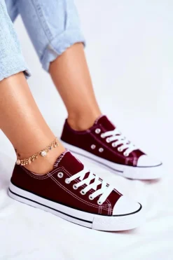 Damskie Boto Damskie Klasyczne Trampki Bordowe Omerta