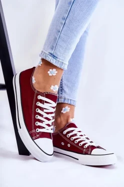 Boto Trampki Damskie Niskie*Damskie Klasyczne Trampki Wiązane Bordowe Be Mine
