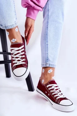 Boto Trampki Damskie Niskie*Damskie Klasyczne Trampki Wiązane Bordowe Be Mine