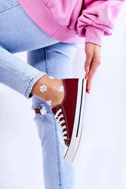 Boto Trampki Damskie Niskie*Damskie Klasyczne Trampki Wiązane Bordowe Be Mine