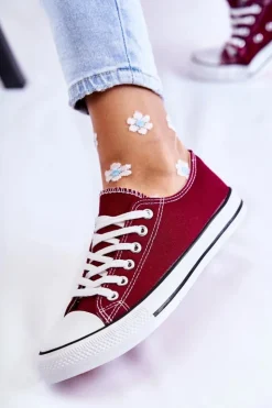 Boto Trampki Damskie Niskie*Damskie Klasyczne Trampki Wiązane Bordowe Be Mine