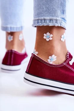 Boto Trampki Damskie Niskie*Damskie Klasyczne Trampki Wiązane Bordowe Be Mine