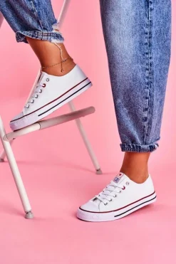 Damskie Boto Damskie Klasyczne Trampki Białe Z Czerwoną Lamówką Ecoma