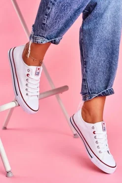 Damskie Boto Damskie Klasyczne Trampki Białe Z Czerwoną Lamówką Ecoma