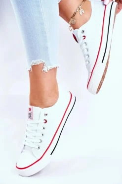 Damskie Boto Damskie Klasyczne Trampki Białe Z Czerwoną Lamówką Ecoma