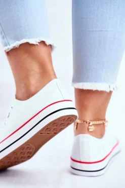 Damskie Boto Damskie Klasyczne Trampki Białe Z Czerwoną Lamówką Ecoma