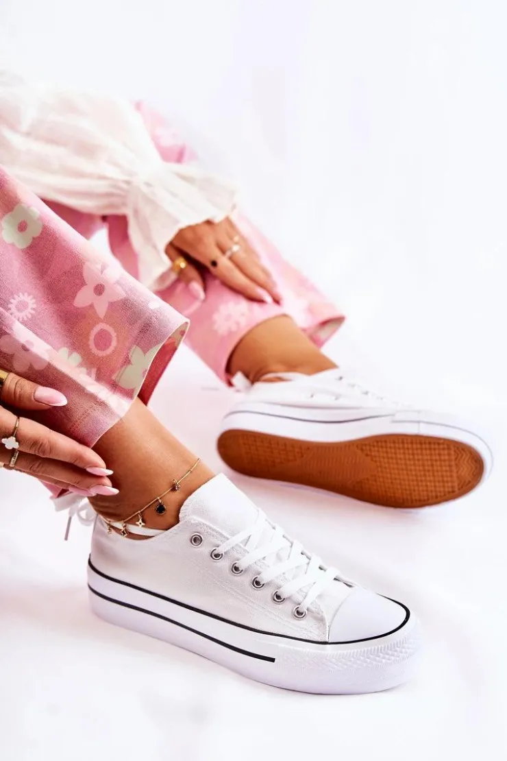 Boto Trampki Damskie Niskie*Damskie Klasyczne Trampki Na Platformie Białe Conelle