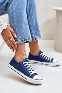 Clearance Boto Damskie Klasyczne Trampki Granatowe Ecoma Niebieski