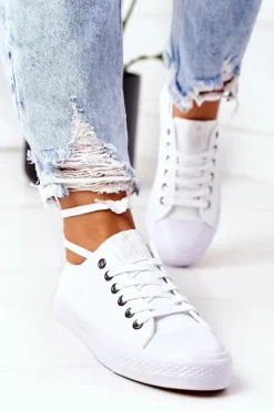 Hot Evento Damskie Klasyczne Trampki Białe Ze Srebrnymi Oczkami Ecoma