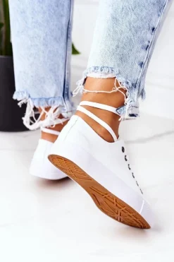 Hot Evento Damskie Klasyczne Trampki Białe Ze Srebrnymi Oczkami Ecoma