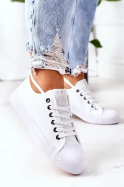 Hot Evento Damskie Klasyczne Trampki Białe Ze Srebrnymi Oczkami Ecoma