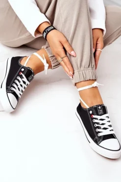 Damskie Evento Damskie Klasyczne Trampki Czarne Z Białą Podeszwą Ecoma