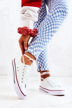 Boto Trampki Damskie Niskie*Damskie Klasyczne Trampki Białe Z Czerwonym Paskiem Omerta Biały