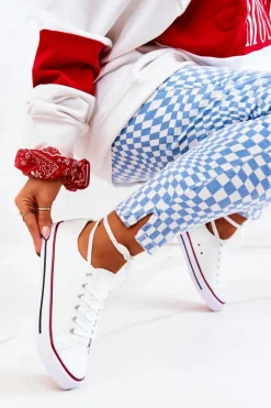 Boto Trampki Damskie Niskie*Damskie Klasyczne Trampki Białe Z Czerwonym Paskiem Omerta Biały