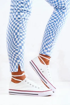 Boto Trampki Damskie Niskie*Damskie Klasyczne Trampki Białe Z Czerwonym Paskiem Omerta Biały