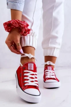 Cross Jeans Trampki Damskie Cross Jeans|Trampki Damskie Niskie*Damskie Klasyczne Trampki JJ2R4010C Czerwone Czerwony