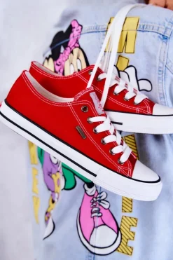 Cross Jeans Trampki Damskie Cross Jeans|Trampki Damskie Niskie*Damskie Klasyczne Trampki JJ2R4010C Czerwone Czerwony