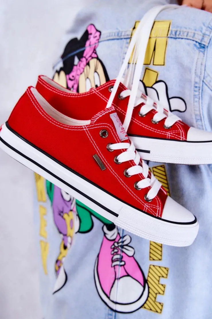 Cross Jeans Trampki Damskie Cross Jeans|Trampki Damskie Niskie*Damskie Klasyczne Trampki JJ2R4010C Czerwone Czerwony