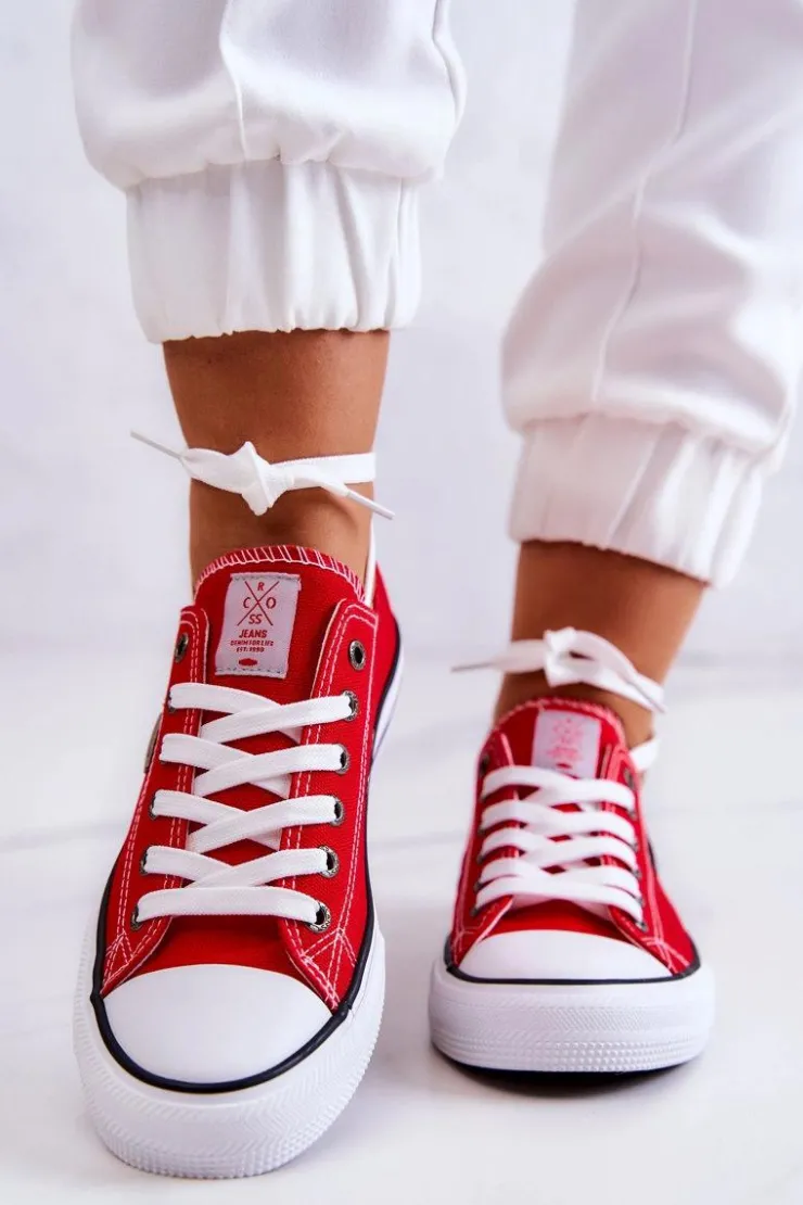 Cross Jeans Trampki Damskie Cross Jeans|Trampki Damskie Niskie*Damskie Klasyczne Trampki JJ2R4010C Czerwone Czerwony