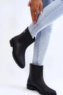 Boto Damskie Klasyczne Wsuwane Kalosze Czarne Floriana